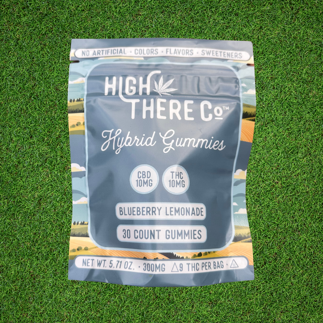 High There Co™ Hybrid Gummies • 10mg CBD + 10mg THC • Blueberry Lemonade • 30ct