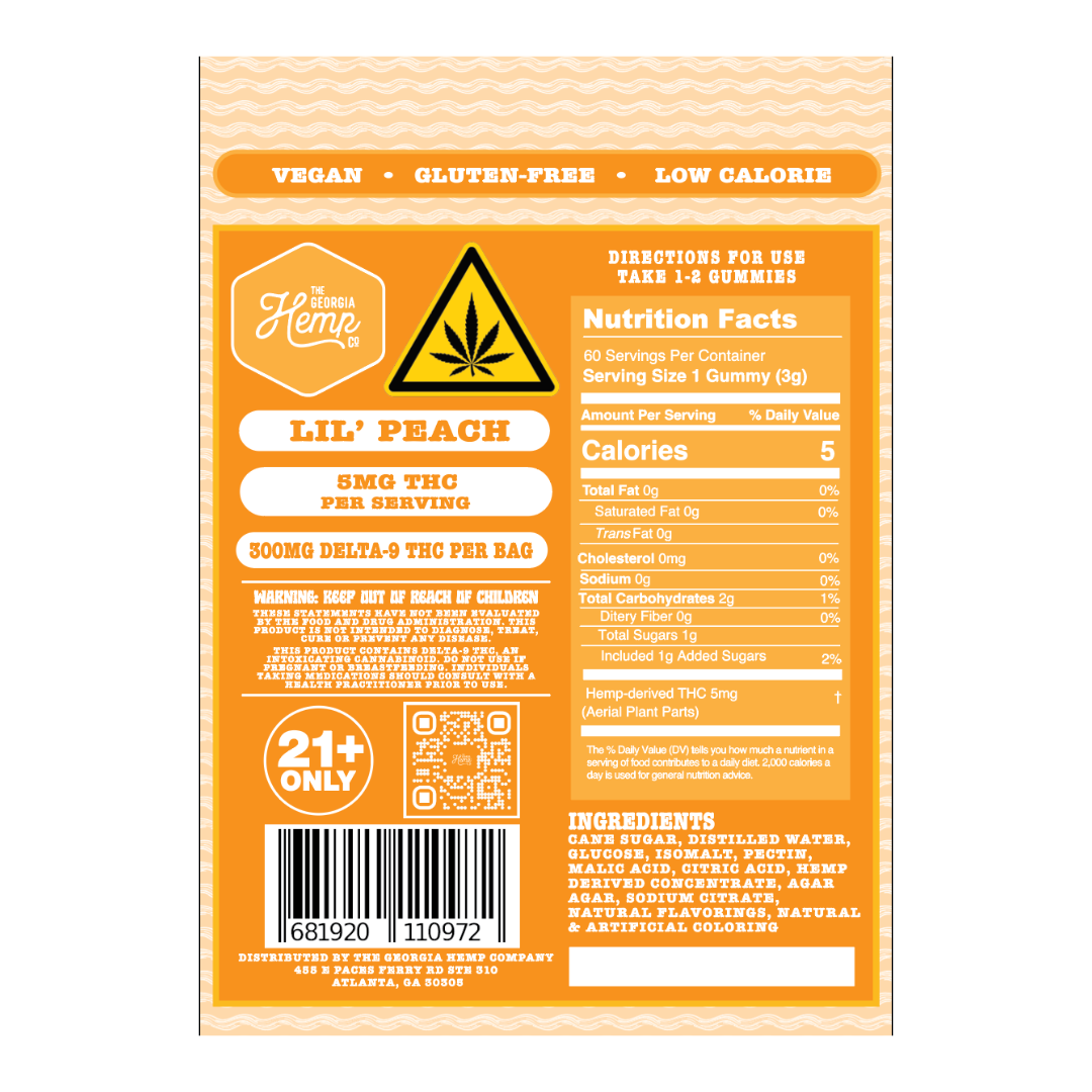 THC Gummies • 5mg THC • Lil' Peach • 60ct - Image 3