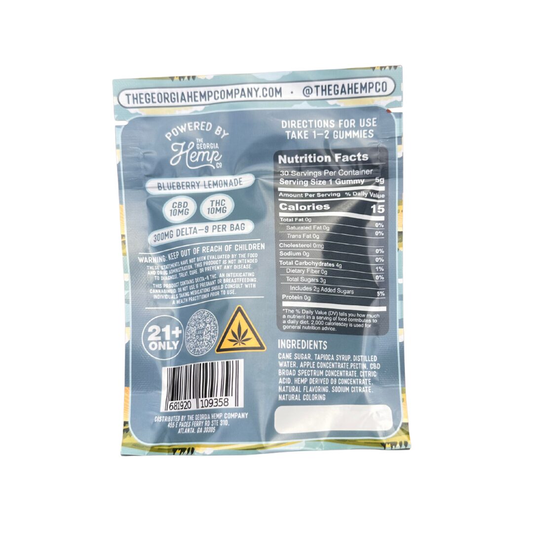 High There Co™ Hybrid Gummies • 10mg CBD + 10mg THC • Blueberry Lemonade • 30ct - Image 2