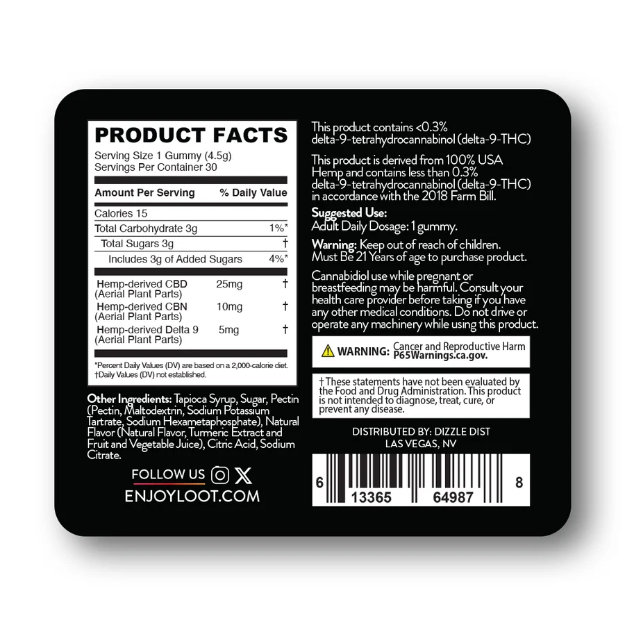 LOOT Sleep Gummies - CBD + CBN + THC (30ct) - Image 3